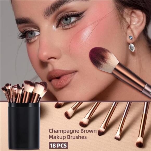 Makeup Brush Set 18 Pcs Premium Synthetic Foundation Powder Concealers - Picture 5 of 6